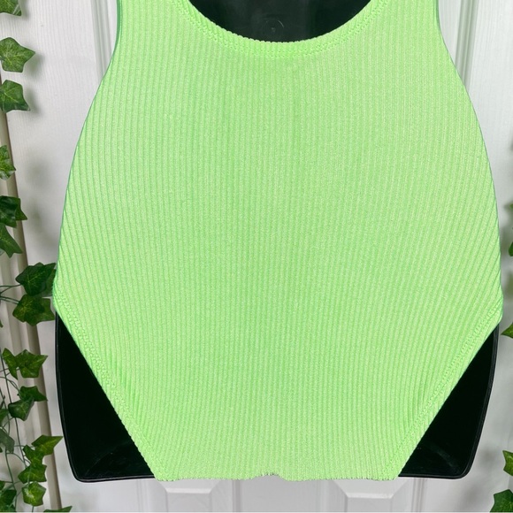 Vintage 80s Catalina Neon Lime Green Ribbed Textured One-Piece Swimsuit - Picture 8 of 11